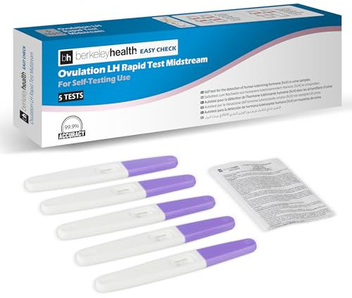Berkeley Health Rapid Ovulation Self Test Kit - LH and Fertility Strips (Midstream) - Easy to Follow, Fast & 99.9% Accurate - 5 Tests