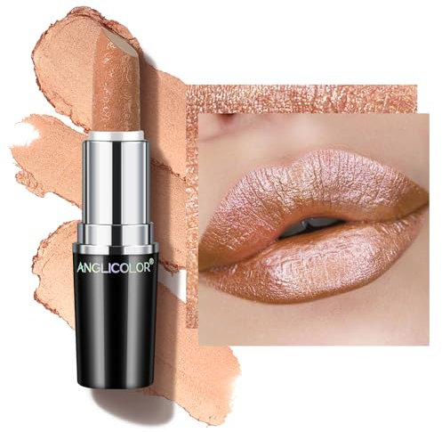 Anglicolor Glitzer Lippenstift Gold Metallic Glänzend Glossy,Shimmer Lipstick Seidig Velvet Langanhaltend Feuchtigkeitsspendende,Vegan Lipgloss Damen Mädchen Make-up (10 SAHARA GOLD,4g)