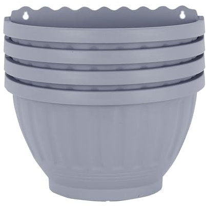 3.75 Litre Etruscan 'SOFT GREY' Wall Mounted Planters Plant Pots Half Moon Shape Garden Living Outdoor Plant Flower Basket for Kitchen Herbs Balcony Railing Shelf, 30.5cm x14.5cm x20cm (Set of 4)