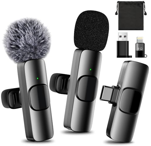 SOOOEC Wireless Lavalier Microphone with Adapter - for iPhone and Android Devices, Computers - Mini Mic for Video Recording and Podcasts - Noise Reduction Lapel Type C Mic
