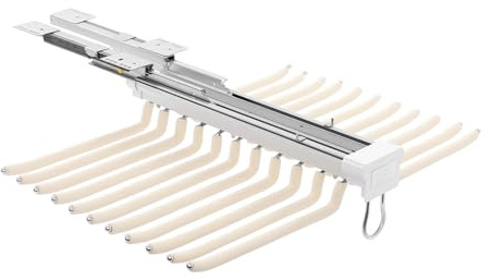 Appendiabiti per Pantaloni Allungabile con 22 Braccia, Salvaspazio Antiscivolo Gruccia Organizer per Pantaloni con Doppia Fila di Ganci, per Esporre e Riporre Pantaloni, Asciugamani, Sciarpe, Beige