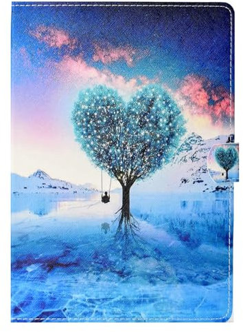DayQiQiPu Case for Amazon Fire 7 (7 Inch, 12th Gen, 2022) PU Leather Love Heart Tree Pattern Flip Stand Card Slots Protective Cover with Auto Wake/Sleep,08