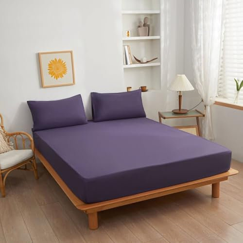 Grewod Boxspringbett Spannbettlaken 180x200cm Höhe 25 cm, Polyester Spannbetttuch Lila Einfarbig Spannleintuch