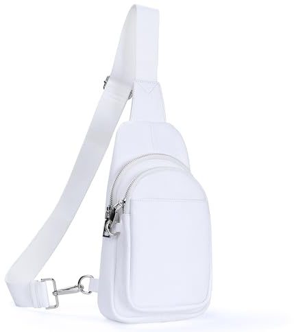 befen Echtleder Brusttasche Damen Klein, Leder Sling Bag Diebstahlsicher Crossbody Bag Damen RFID-Blockierung Schulterrucksack Vielseitige Umhängetasche für Reisen Sport Arbeiten Einkaufen, Weiß