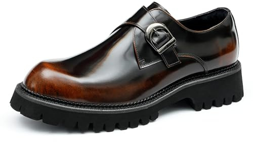 Scarpe in Pelle con Fibbia Business Casual da Uomo Scarpe da Vestito Formali Suola Spessa,caffè,41