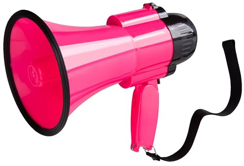 Mégaphone 30 W avec sirène et enregistrement 240 s - Contrôle du volume réglable - Portée jusqu'à 300 pieds - Convient aux entraîneurs de cheerleading sportif et aux organisateurs d'événements - Rose