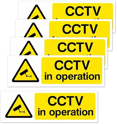 ASIRYVA 5 Pcs CCTV In Operation Sign, Self-Adhesive, Weatherproof CCTV Stickers, Warning Signs for Indoor/Outdoor Use(15cm x 5cm)