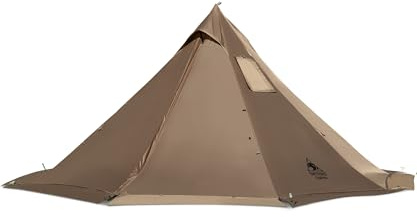 OneTigris Smokey Hut Ultraleicht Zelt 2 Personen 4 Jahreszeiten, Tipi Zelt Outdoor wasserdicht 3000 mm, warm Zelt mit Schornsteinloch und Schneerock für Camping, Wandern, Backpacking-Kojote Braun