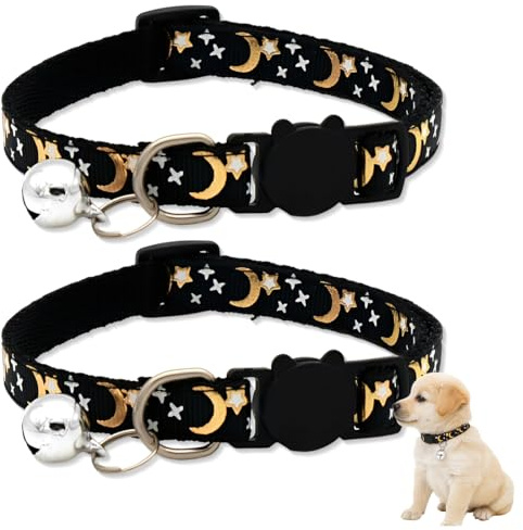RVYEIOP 2 collier chat, collier chaton réfléchissant avec clochette, pour éviter les accidents la nuit (noir).