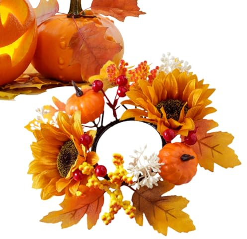 Dreuhuing Fall Candle Rings,Maple Leaves Pumpkins Garland | Fall Taper Candle Rings,for Autumn Halloween Thanksgiving Christmas Holiday Wedding Home Cabinet Table