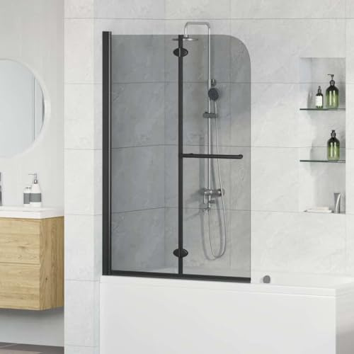 LoogCape Duschavskiljare mörk transparent 120 x 140 cm vikbar justerbar vridbar stänksäker glasvägg för badrum, flexibel nischdörr, stabil aluminiumram, platsbesparande