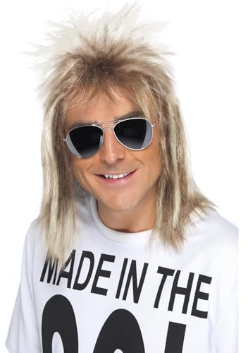 Smiffys 80er Vokuhila Perücke, Aschblond Halloween