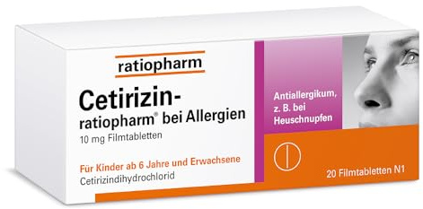 Cetirizin-ratiopharm bei Allergien: Lindert allergische Symptome bei Heuschnupfen, ganzjährigem Schnupfen und Nesselsucht 20 Tabletten