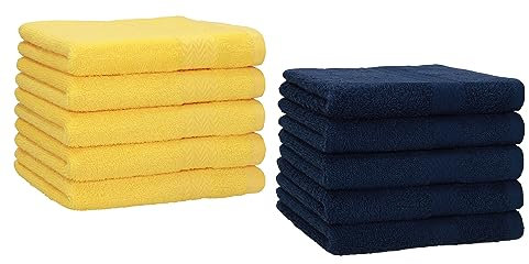 Betz 10 Stück Gästehandtücher Premium 100% Baumwolle Gästetuch-Set 30x50 cm Farbe gelb und dunkelblau