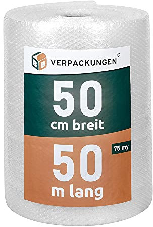 BB-Verpackungen 3 x Luftpolsterfolie 3-lagig 0,5 x 50 m (75 my stark, Schutz von empfindlichen Gegenständen) - Sets zwischen 1 und 3 Rollen
