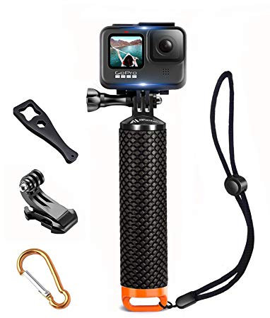 Waterproof Floating Hand Grip compatible with GoPro Hero 13 12 11 10 9 8 7 6 5 4 3 3+ 2 1 Session Black Silver Camera Handler & Handle Mount Accessories Kit for Water Sport and Action Cameras (Orange)