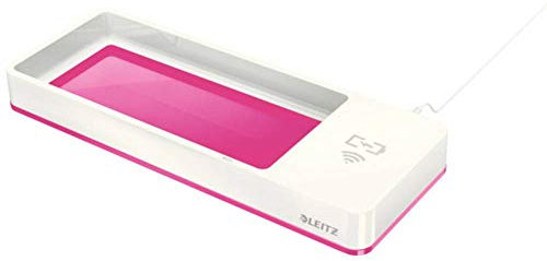 Leitz Stifteschale mit Qi-Induktionsladegerät, Zum kabellosen Laden von Smartphone, Weiß/Pink, Duo Colour, WOW, 53651023