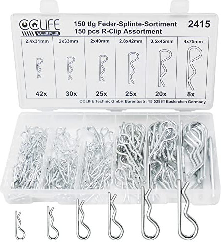 CCLIFE 150tlg Federstecker Federsplint Sortiment Edelstahl 2-4mm Verzinkt R Clips Federvorstecker