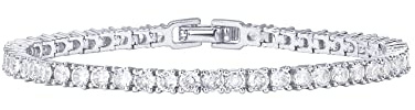 PAVOI Rhodium Plated Tennis Bracelets for Women - 3mm Cubic Zirconia Classic Gold Tennis Bracelets for Women and Men - Trendy CZ Jewelry Gifts - Size 6.5 Inches