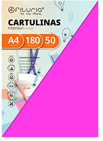 Pack 50 Cartulinas Color Fucsia Tamaño A4 180g