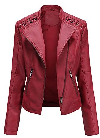 HONGBI Mujer Clásica Chaquetas de Cuero PU de Primavera y Otoño,Chaquetas Cortas Delgadas de Imitacion Cuero,Chaquetas de Moto Vintage con Solapa Biker Abrigo Cazadoras Polipiel de Motociclista