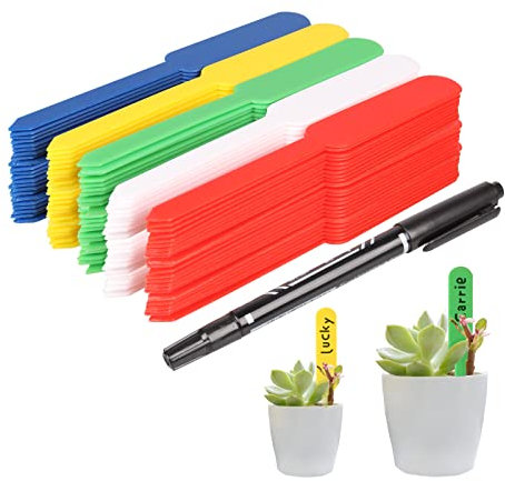 Mizijia Pflanzenschilder,Plastik Pflanzenstecker zum Beschriften,Pflanzschilder für Draussen wetterfest Beschriften Wiederverwendbares Garten Erde Etiketten (Mehrfarbig 150X)