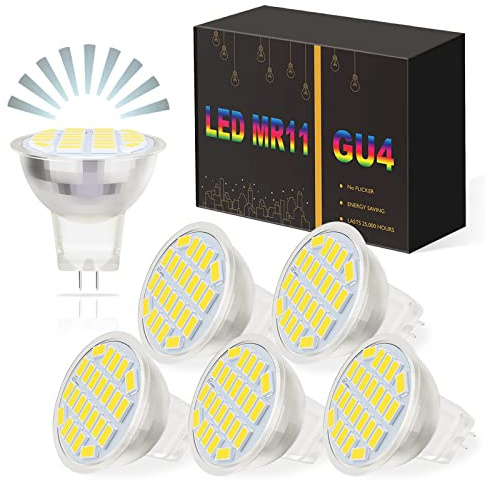 MR11 GU4 LED Bombillas 3W, AC/DC 10-30V 300LM, Equivalente para bombillas halógenas de 30W, No regulable sin parpadeo, 6-Pack (Color : Cool White 6000K)