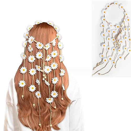 Forlush Bandeau de TêTe Tournesol RéGlable, Couronne de Fleurs Hippie, Corde à Cheveux Bandeau RéGlable, Style BohéMien, Convient à La Plage, à La FêTe, à La DéCoration de Mariage