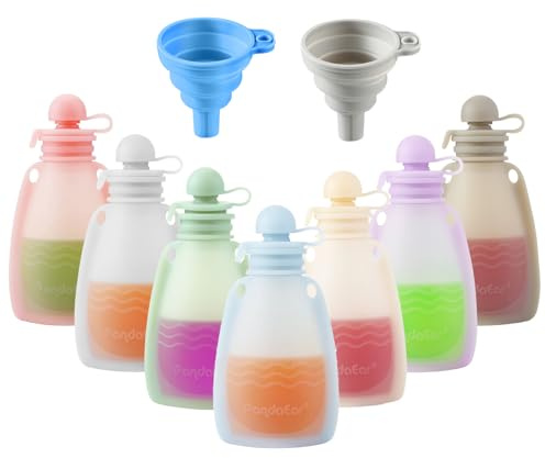PandaEar Pochette per Alimenti per Bambini in Silicone Riutilizzabile, Confezione da 7 Pochette Spremi per Bambini Piccoli, Contenitori per Alimenti per Bambini Riutilizzabili, 160 ml