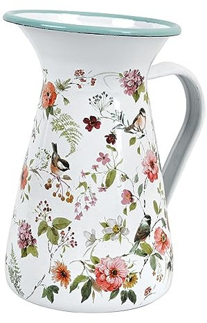 Emaillekanne Kleine Vasen Vintage Metall Blumenvase Milchkännchen Vase Blumen und Vögel für Blumen Rustikale Vase Small Rustic Vases Flower Pitcher