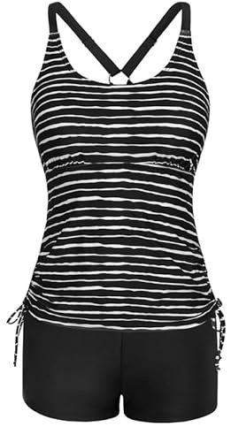 JASAMBAC Tankini Mujer Traje de Baño de Dos Piezas Abdomen Tankini Parte Superior Y Cintura Alta Bañador Cómodo Traje de Baño con Tirantes Ajustables Deportivo Moda Playa