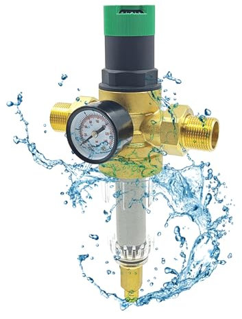 Druckminderer Wasser 1/2 Zoll, rückspülfilter mit druckminderer,Druckminderventil Wasser mit Manometer Messing Druckregler zur Filterung von Verunreinigungen im Wasser
