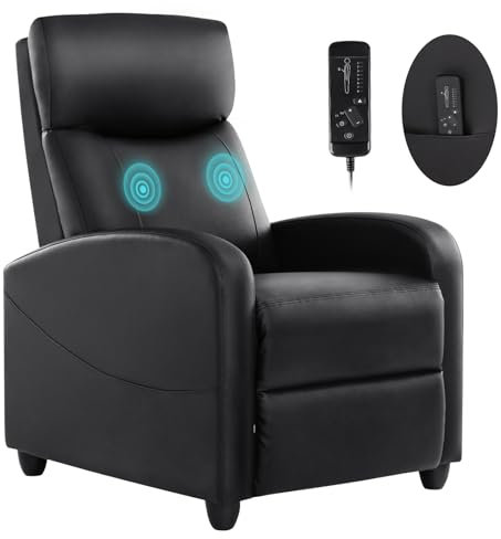 Sweetcrispy Relaxsessel Massagesessel fernsehsessel mit Liegefunktion mit Fußteil Relaxliege Verstellbar Einzelliegesessel Sessel Wohnzimmer Schlafzimmer Kunstleder lesesessel Schwarz