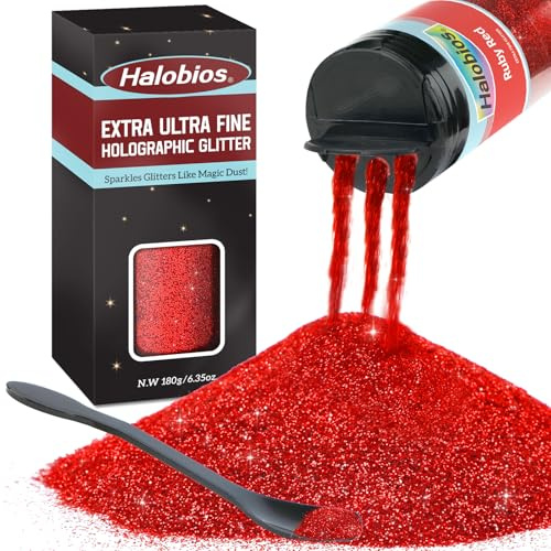 Halobios 180g Glitzer, Feiner Glitzer Körper Harz Handwerk Schlamm Kosmetische Nagelmale Halloween Dekoration und Kartenhandlung (Rubinroter)