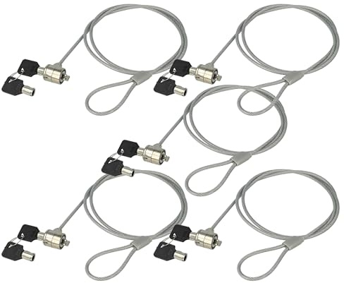vhbw 5X Câble antivol Kensington pour Ordinateur Portable, Notebook - Verrou de sécurité avec clés, 1,2 m