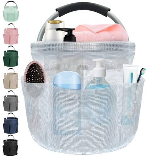 IHOMAGIC 17L Cestino Picnic con Manico e 6 Tasche, Borsa Spesa Portatile in Resina PVC, Grande Borsa Mare Pieghevole, Cestino Portaoggetti Durevole per Spiaggia, Campeggio, Trasparente