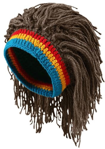 LXOrdora Men's Knit Dreadlock Hat Beanie Hip Hop Cap Funny Headgear Brown