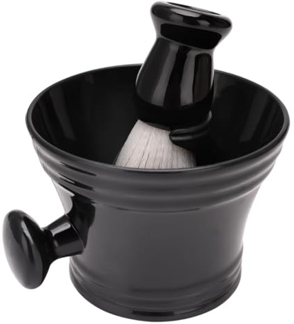 VICASKY Ensemble de Rasage pour Homme Bol à Mousse de Rasage Noir, Brosse en Poils Naturels et Support Pratique pour Grooming