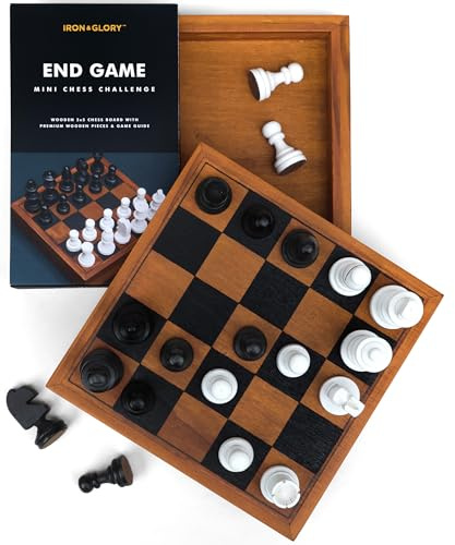 Iron & Glory Mini Chess Set | Board Games | Wooden Mini Chess | Travel Games For Adults | Deluxe Wooden Board | Portable Size | Compact Travel Puzzle | Family Classic Strategy Game | Brain Teaser