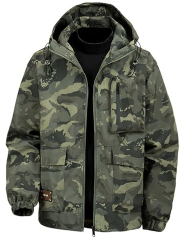 YOUTHUP Veste homme camouflage étanche capuche randonnée | Polyester technique capuche réglable poignets élastiques coupe ergonomique pour randonnée camping plein air et marche active