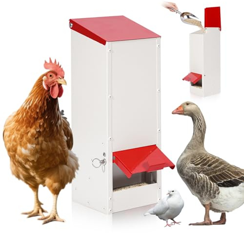 Distributeur automatique de nourriture pour poulets en métal - Long tube - Alimentation automatique par gravité - Avec couvercle - Anti-pluie - Sans perte - Pour poules, canards et oies