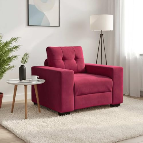 QUAHEAS Vinröd sammet fåtölj, 60 cm sittbredd, mysig relaxsoffa för vardagsrum, sovrum, arbetsrum, stabil plywoodram, modern design