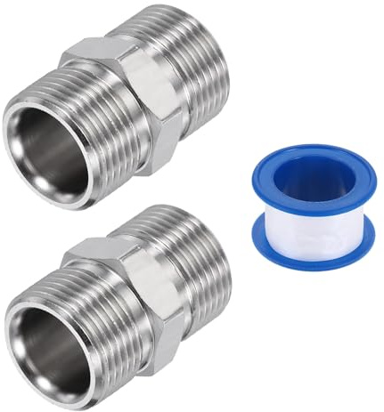 QUARKZMAN 2Pcs Adaptateur Pour Nettoyeur Haute Pression, Raccord Rapide M22 15mm Mâle À M22 15mm Mâle Adaptateur Pivotant En Acier Inoxydable Avec Ruban D'étanchéité Pour Tuyau