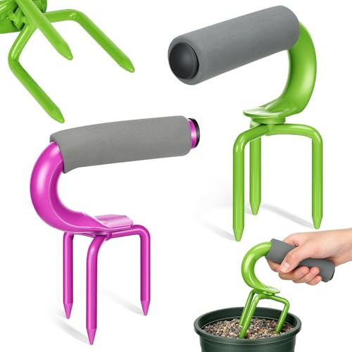 ElaraBerry 2 Pack Hand Tiller Claw Cultivator, Manganese Steel Soil Loosener with Soft Foam Handle for Raised Garden Beds, Potted Plants & Vegetable Gardening, Purple and Green