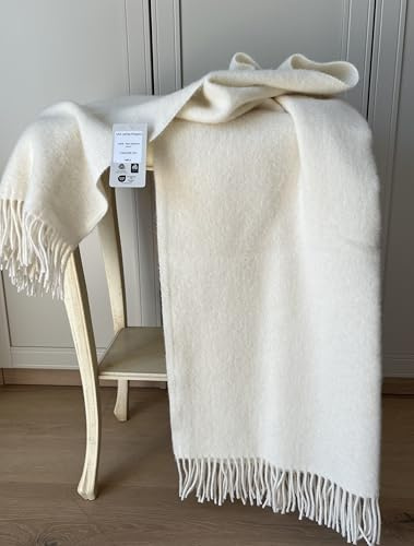 Manta de lana blanca crema de 140 x 200 cm, 100% lana neozelandesa, fabricada en Lituania, manta cálida y ligera para sofá, transpirable, para cama y sofá