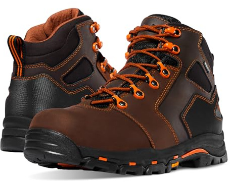 Danner Vicious 4.5” Waterproof Work Boots for Men - Full-Grain Leather with Breathable Gore-Tex Lining, Speed Lace System, and Non Slip Heeled Outsole, Brown/Orange - 11 D