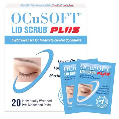 OCuSOFT Lid Scrub Plus 20 Wipes for Eyes, Cleansing, Moisturizing, Treating Dry Eye, Meibomian Gland Dysfunction, Blepharitis Including Demodex