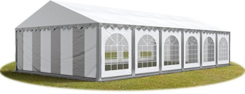 TOOLPORT Festzelt Partyzelt 6x12 m schwerentflammbar Premium, hochwertige PVC Plane 750 N in grau-weiß 100% wasserdicht mit Bodenrahmen