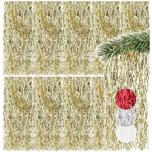 COM-FOUR® 10x Oropel - Guirnalda de Oropel Dorada para Navidad - Adornos navideños para el árbol de Navidad - Cortina de Oropel con Hilos Ondulados (Color Dorado - 10 Piezas)