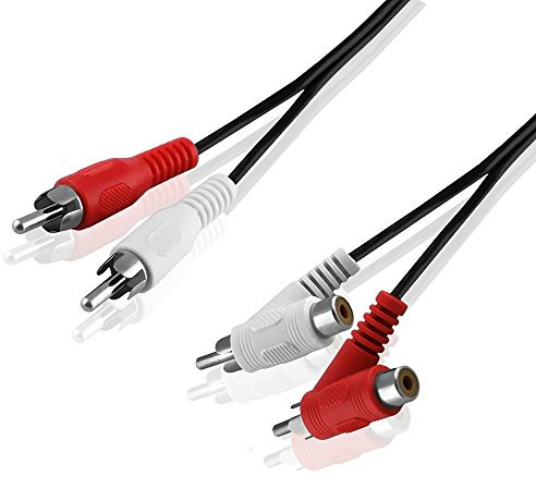 BestPlug 5 Meter Y Audio RCA L-R Kabel Adapter Verteiler Splitter Weiche - 2 Cinch Stecker männlich gerade auf 2 Stecker männlich und 2 Buchse Kupplung weiblich 90° abgewinkelt - Schwarz